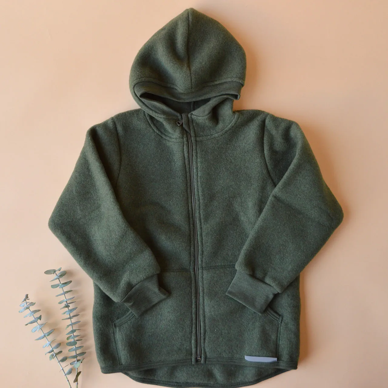 Hooded Jacket in Organic Wool Fleece with Zip (big kids 9-12y )