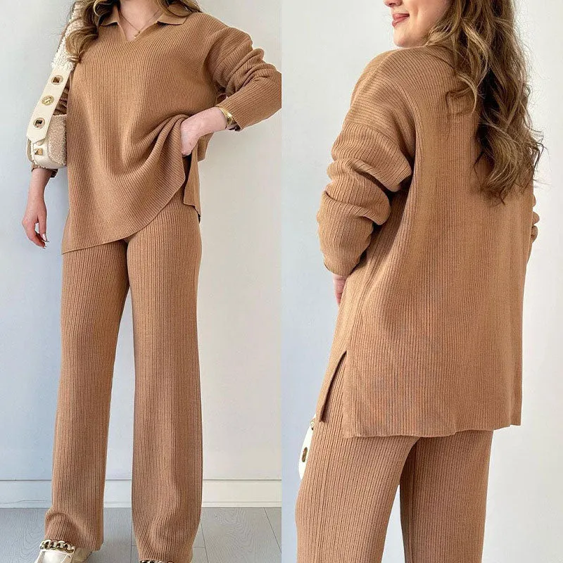 Hot Sale 50% OFF🎁V-Neck Casual Slit Knitted Two-Piece Set🎁