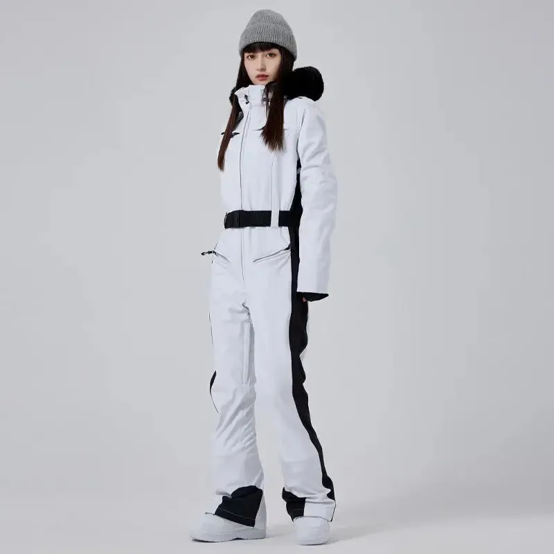 Hotian Women High Neck Hooded One Piece Ski Suits