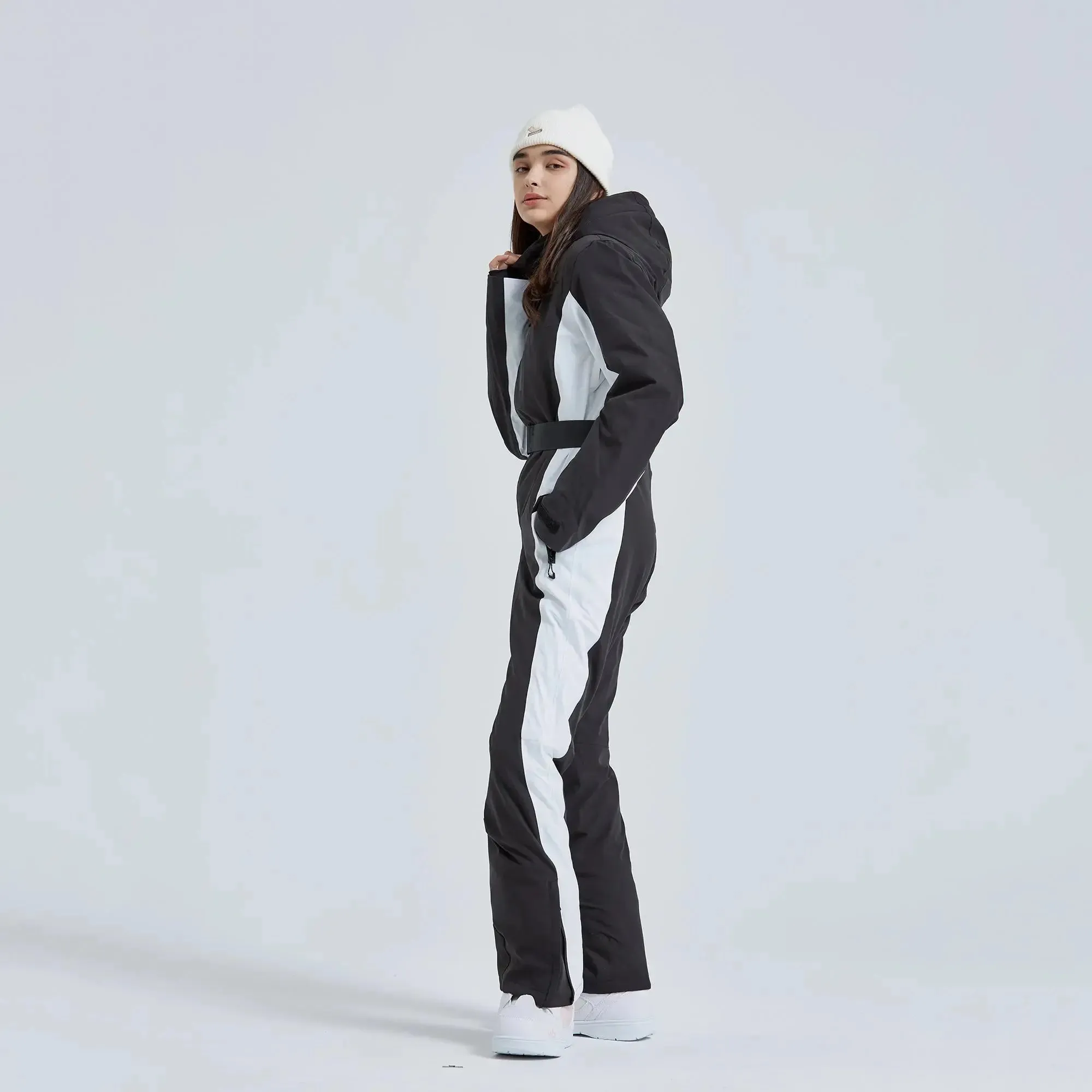 Hotian Women High Neck Hooded One Piece Ski Suits