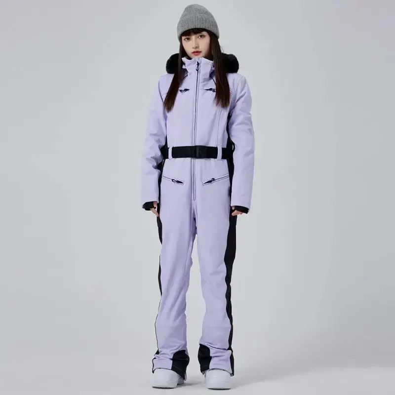 Hotian Women High Neck Hooded One Piece Ski Suits