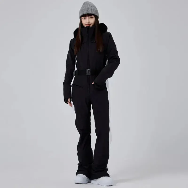 Hotian Women High Neck Hooded One Piece Ski Suits