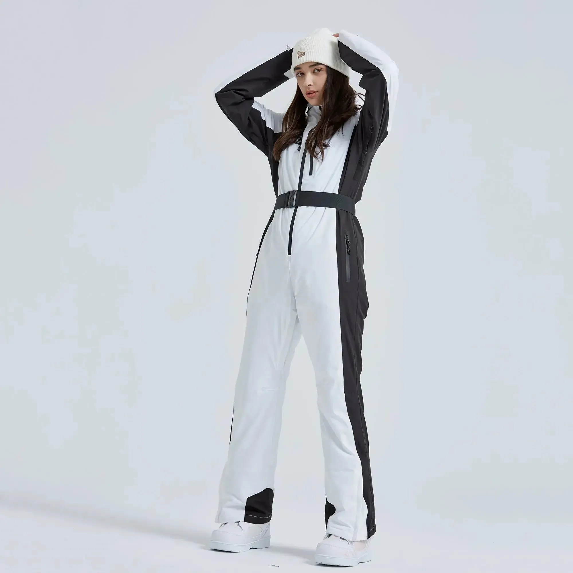 Hotian Women High Neck Hooded One Piece Ski Suits