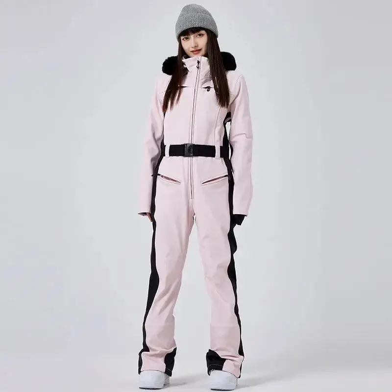 Hotian Women High Neck Hooded One Piece Ski Suits