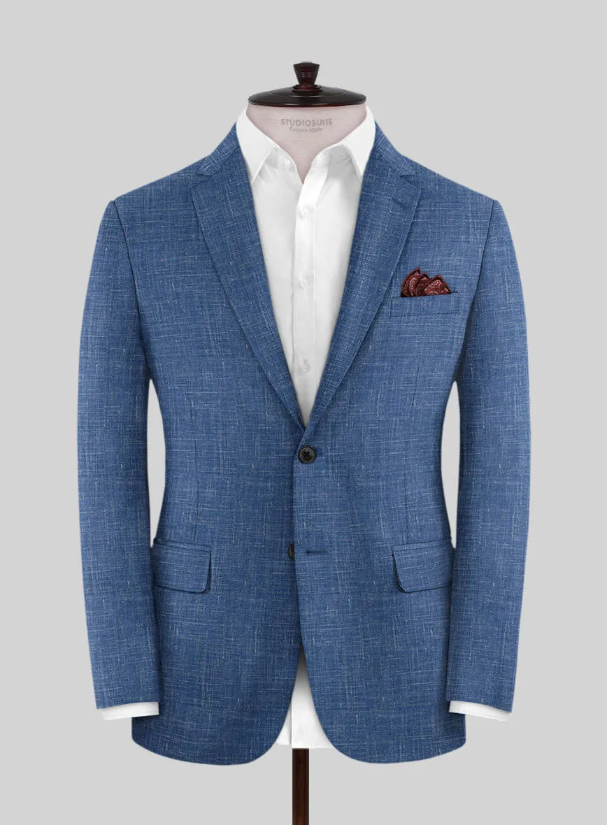 Italian Murano Portland Blue Wool Linen Suit