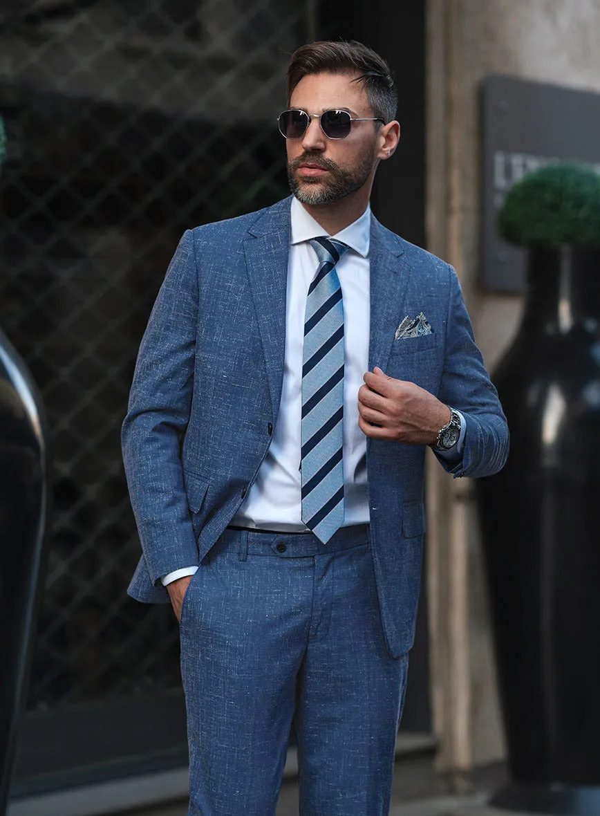 Italian Murano Portland Blue Wool Linen Suit