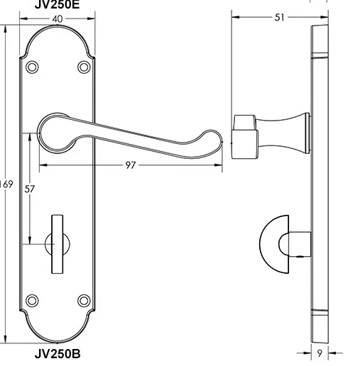 Jedo Epsom Suite Door Handle on Backplate - Lock / Latch / Bathroom