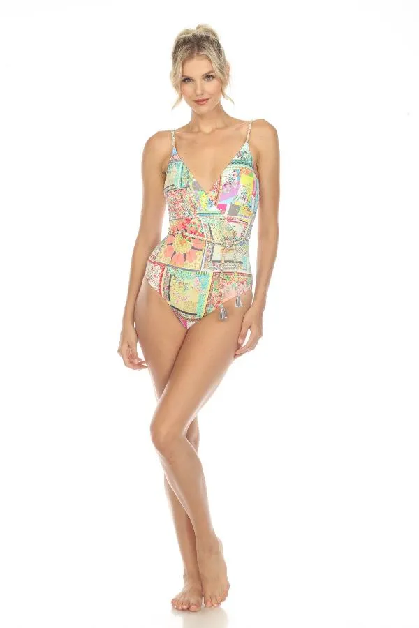 Johnny Was Fleur Braided Wrap One Piece Swimsuit Boho Chic CSW4722AF