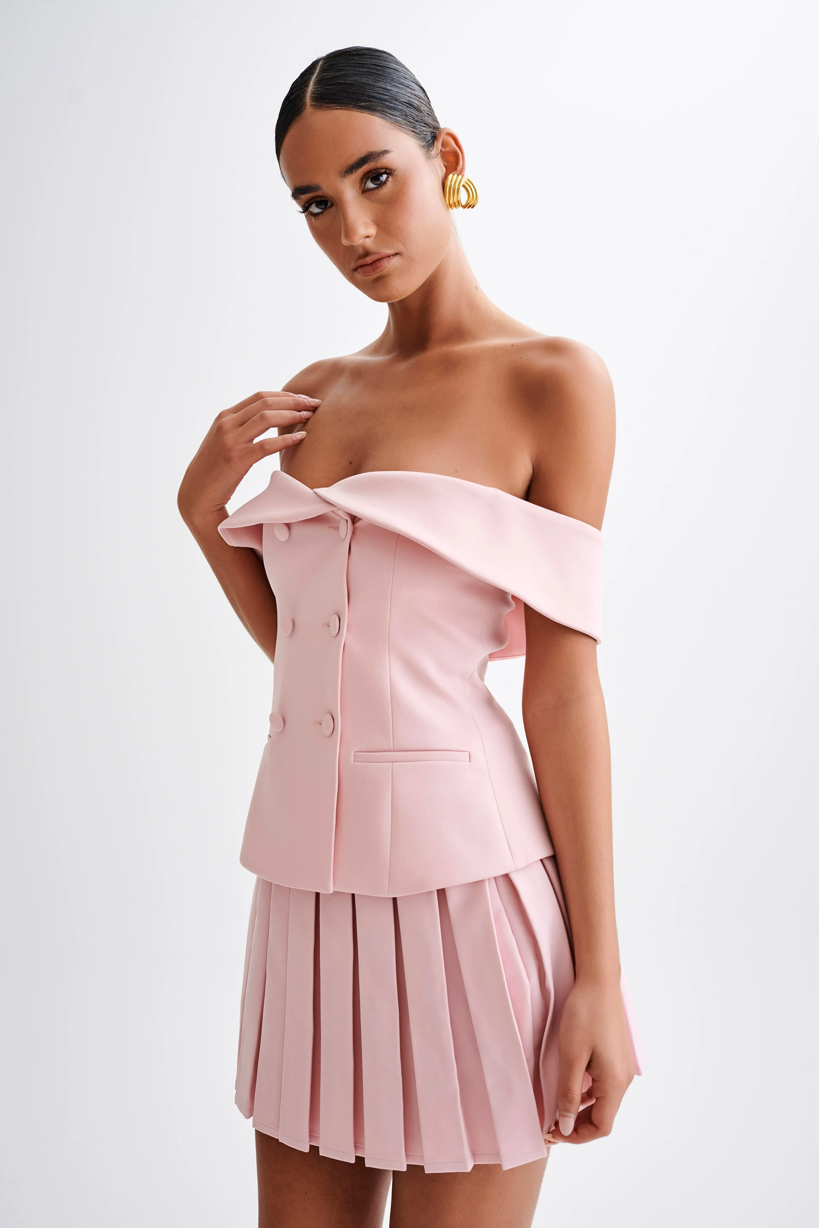 Krista Strapless Suiting Top - Baby Pink