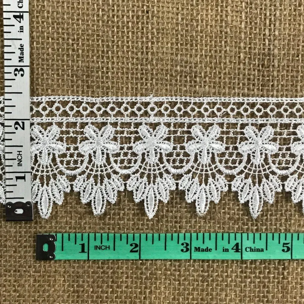 Lace Trim Classic Amaryllis Goatee Design Venise Venice, 2.5" Wide, White, for Garments Slip Extender Veils Art Craft Theater Dance Costume