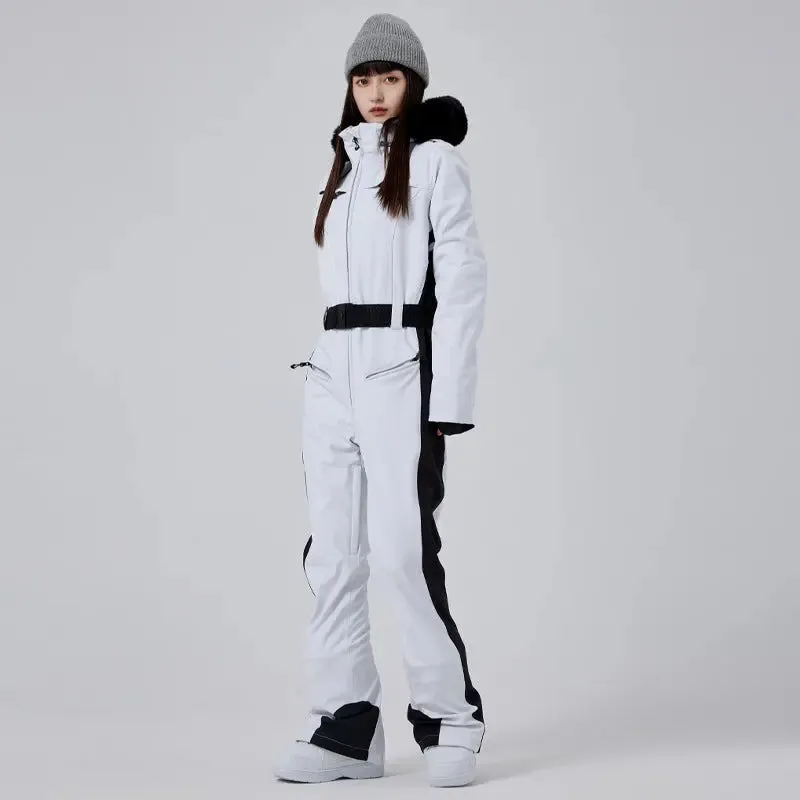 Luxury Fur Collar Thicken Snow Jumpsuits Female Sonw Suits