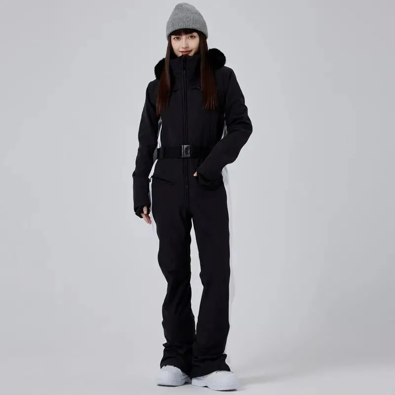 Luxury Fur Collar Thicken Snow Jumpsuits Female Sonw Suits