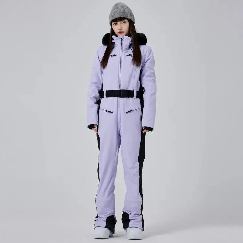 Luxury Fur Collar Thicken Snow Jumpsuits Female Sonw Suits