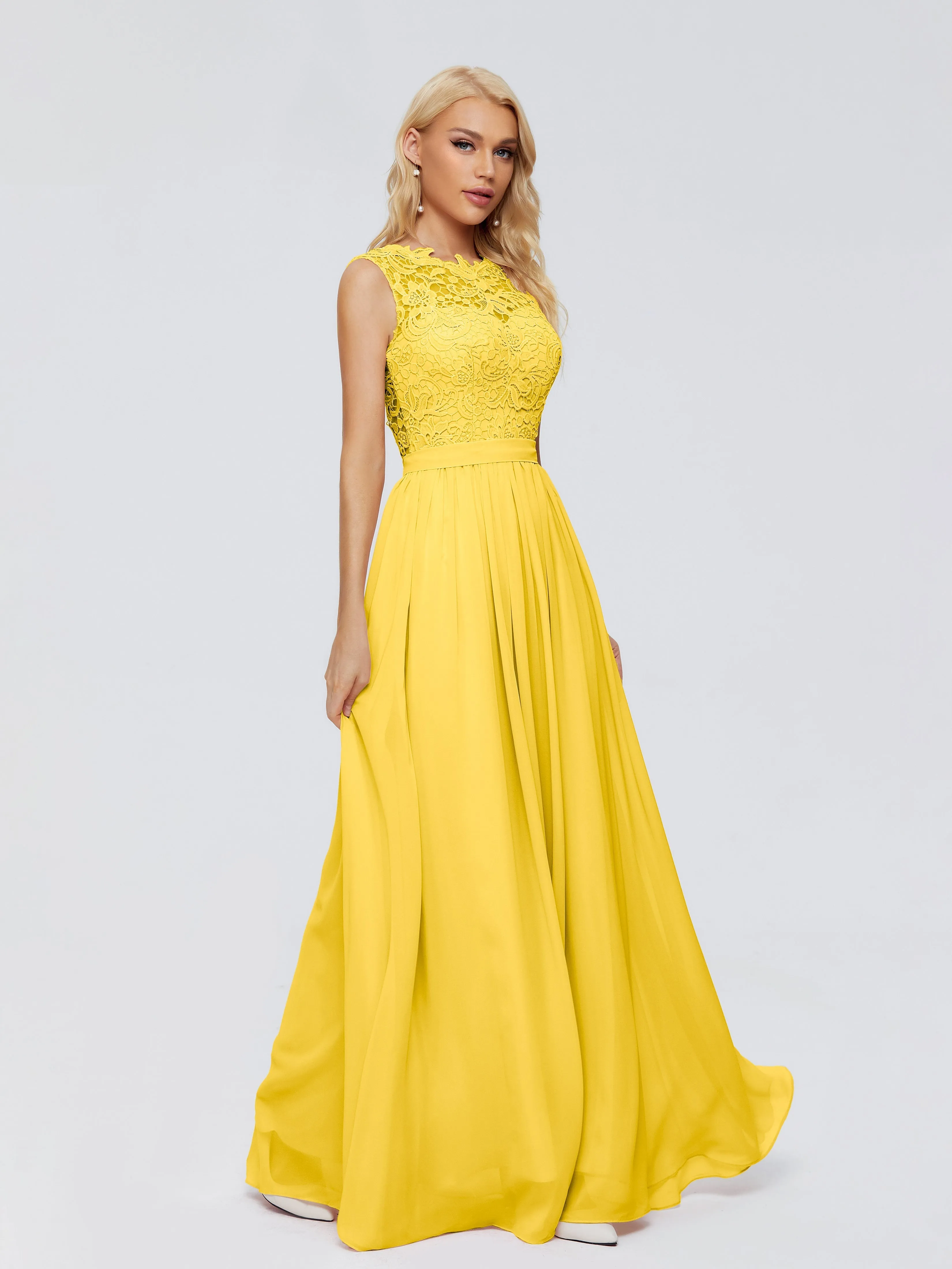 Marigold Bridesmaids Dresses Melody Elegant Bateau Chiffon Bridesmaid Dresses