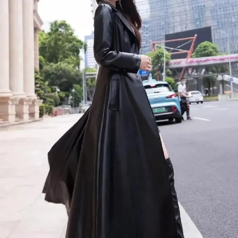 Maxi Fit And Flare PU Leather Trench Coat