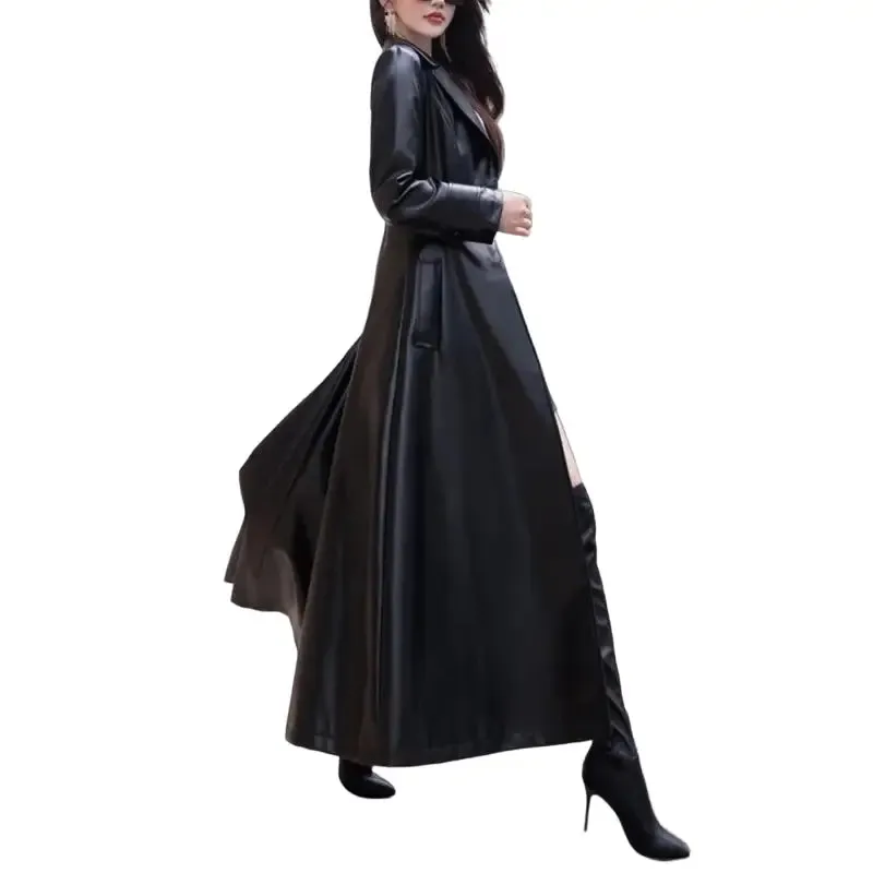 Maxi Fit And Flare PU Leather Trench Coat