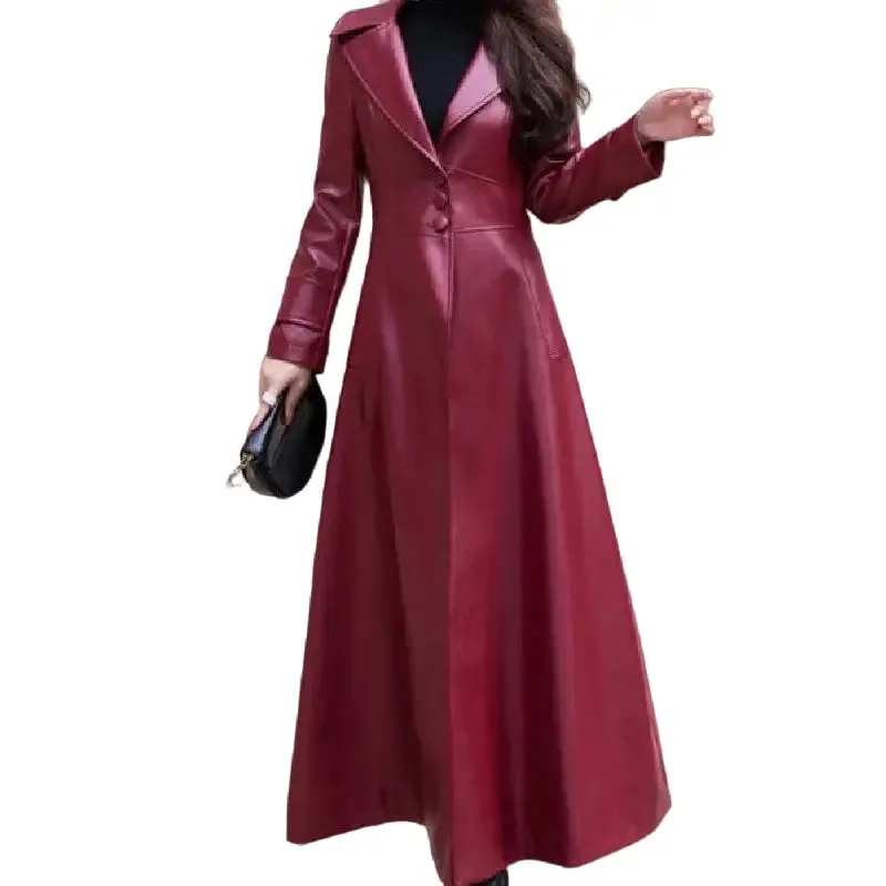 Maxi Fit And Flare PU Leather Trench Coat