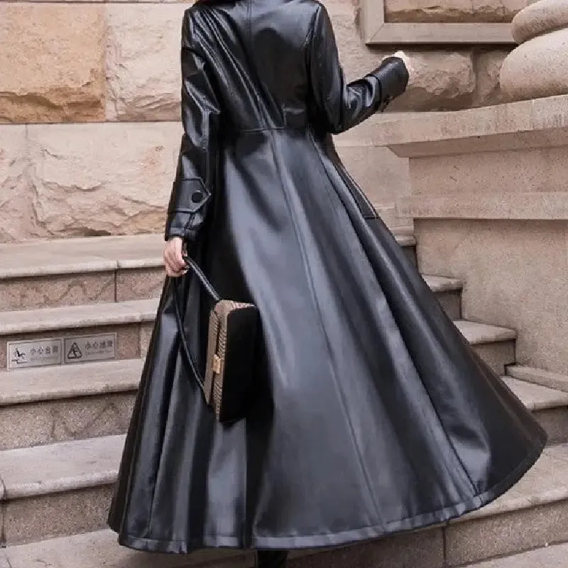 Maxi Fit And Flare PU Leather Trench Coat