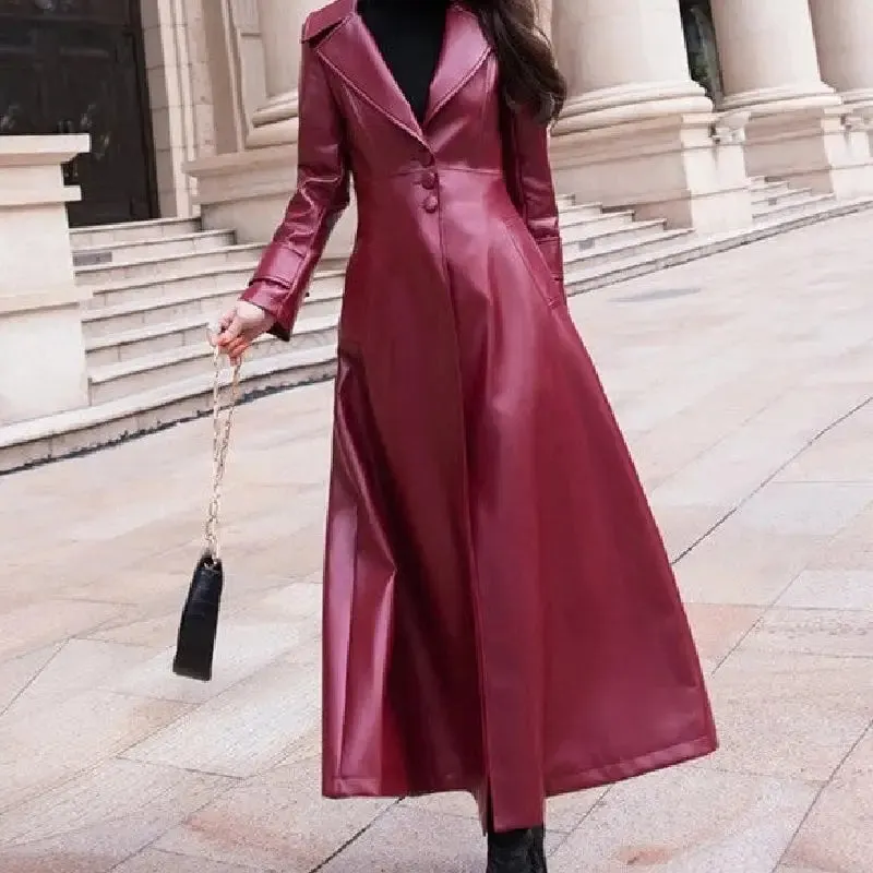 Maxi Fit And Flare PU Leather Trench Coat