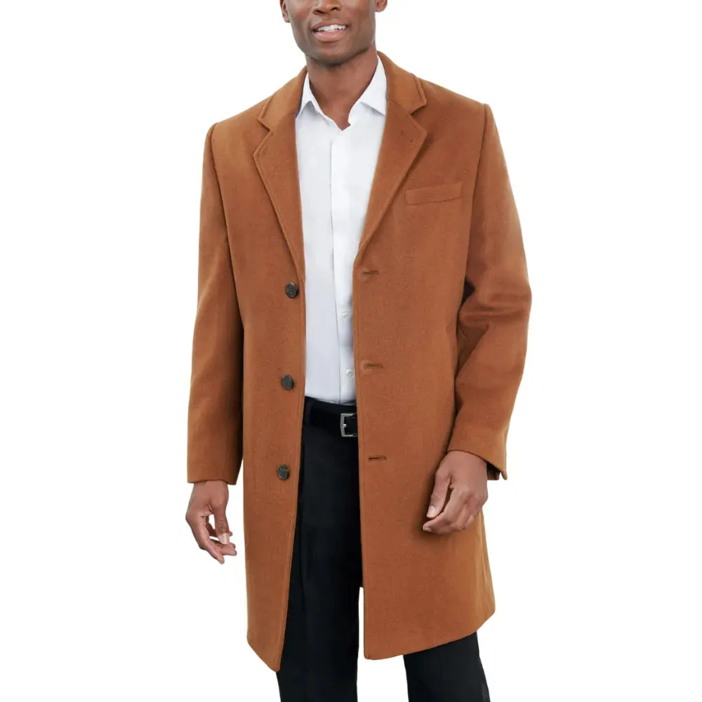 Mens Signature Brown Wool Blend Overcoat