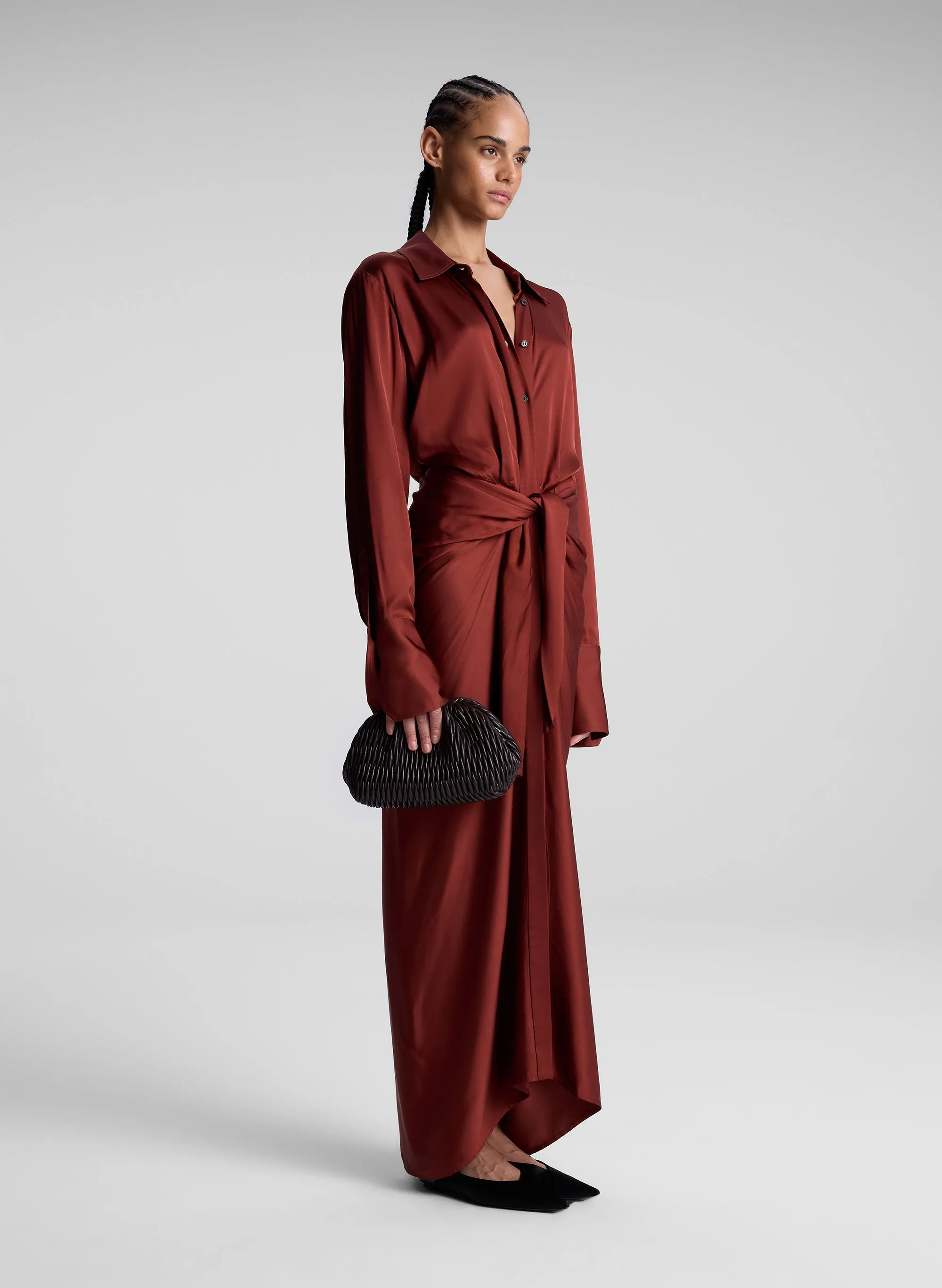 Mila Satin Maxi Shirtdress