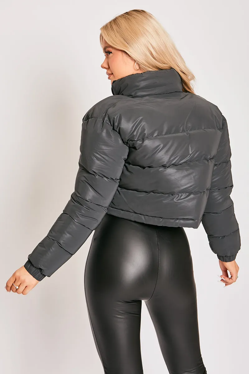 Misa - Black Refective Cropped Puffer Jacket