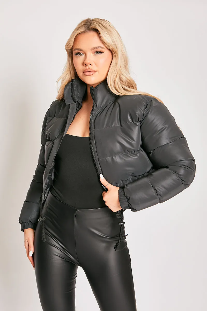 Misa - Black Refective Cropped Puffer Jacket