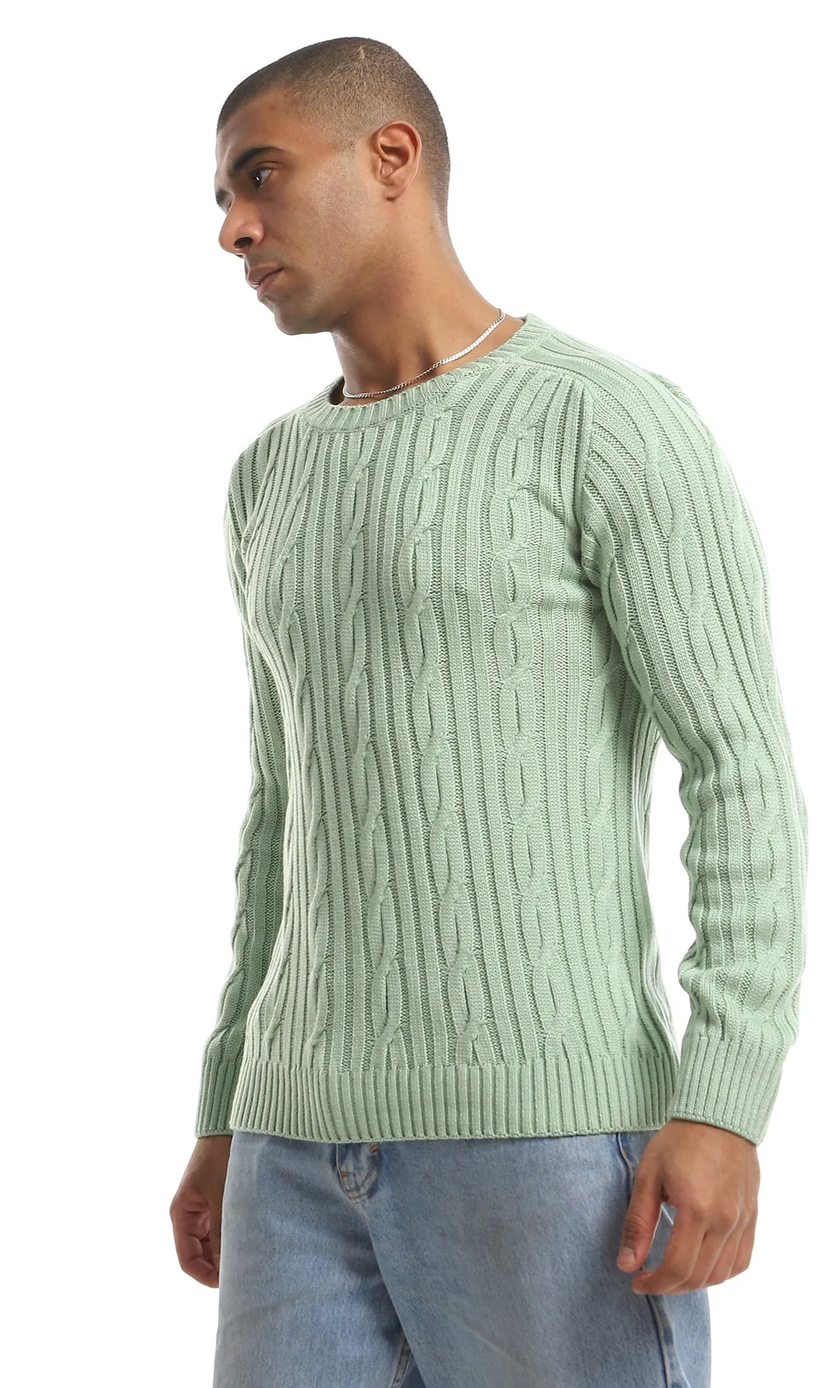 O154634 Elegant Crew Neck Knitted Long Sleeved Pullover - Mint Green