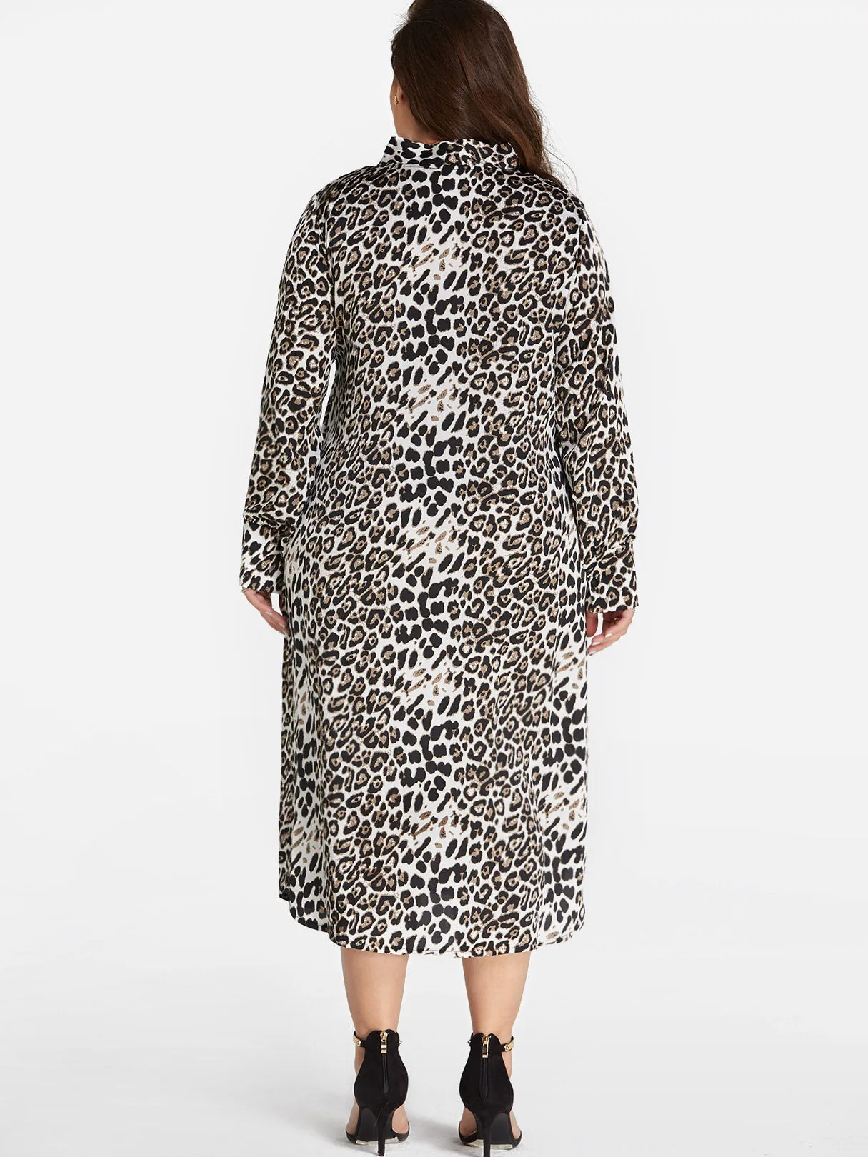 OEM ODM Classic Collar Leopard Long Sleeve Plus Size Dress