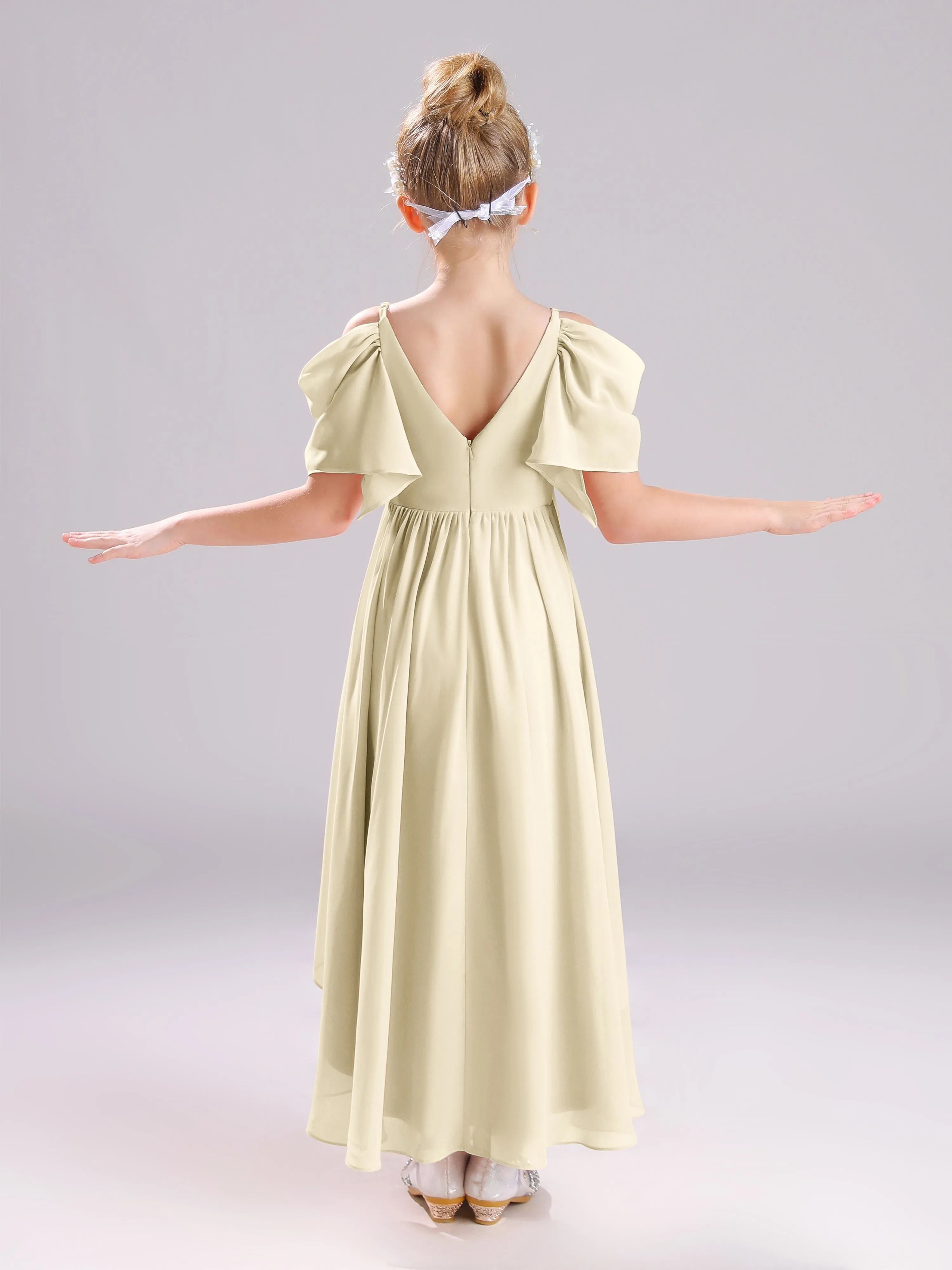 Off The Shoulder Straps Long Chiffon Junior Bridesmaid Dresses