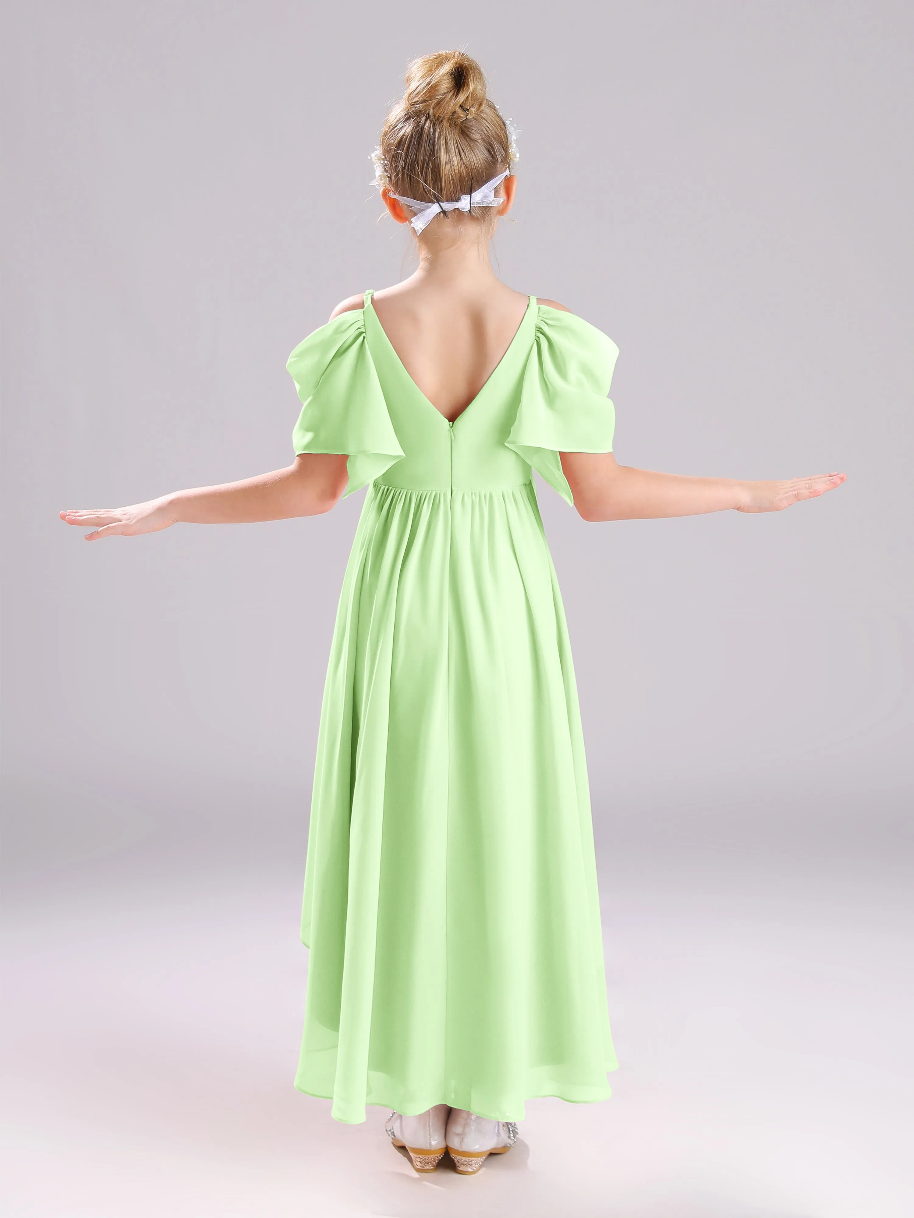 Off The Shoulder Straps Long Chiffon Junior Bridesmaid Dresses