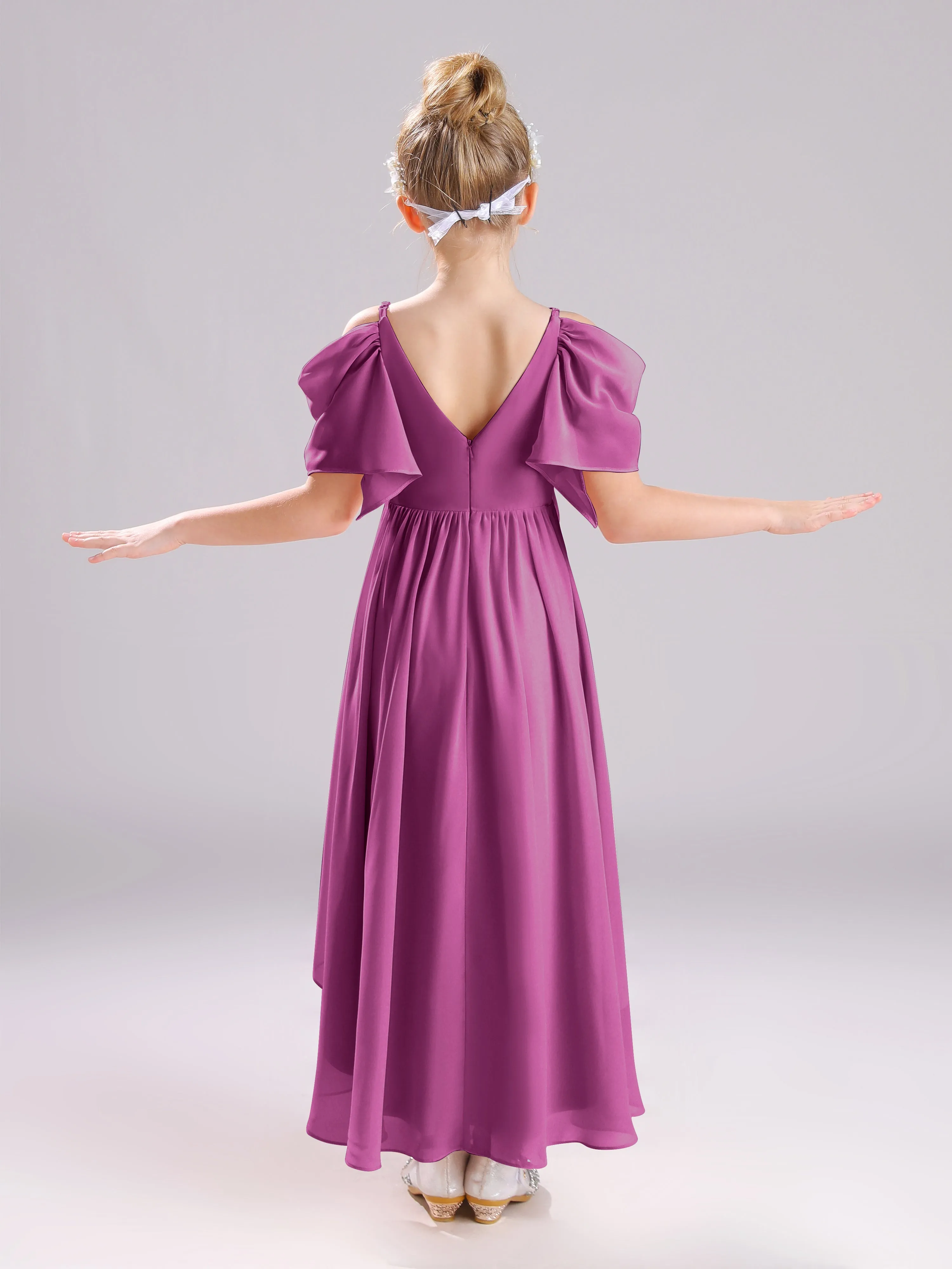 Off The Shoulder Straps Long Chiffon Junior Bridesmaid Dresses