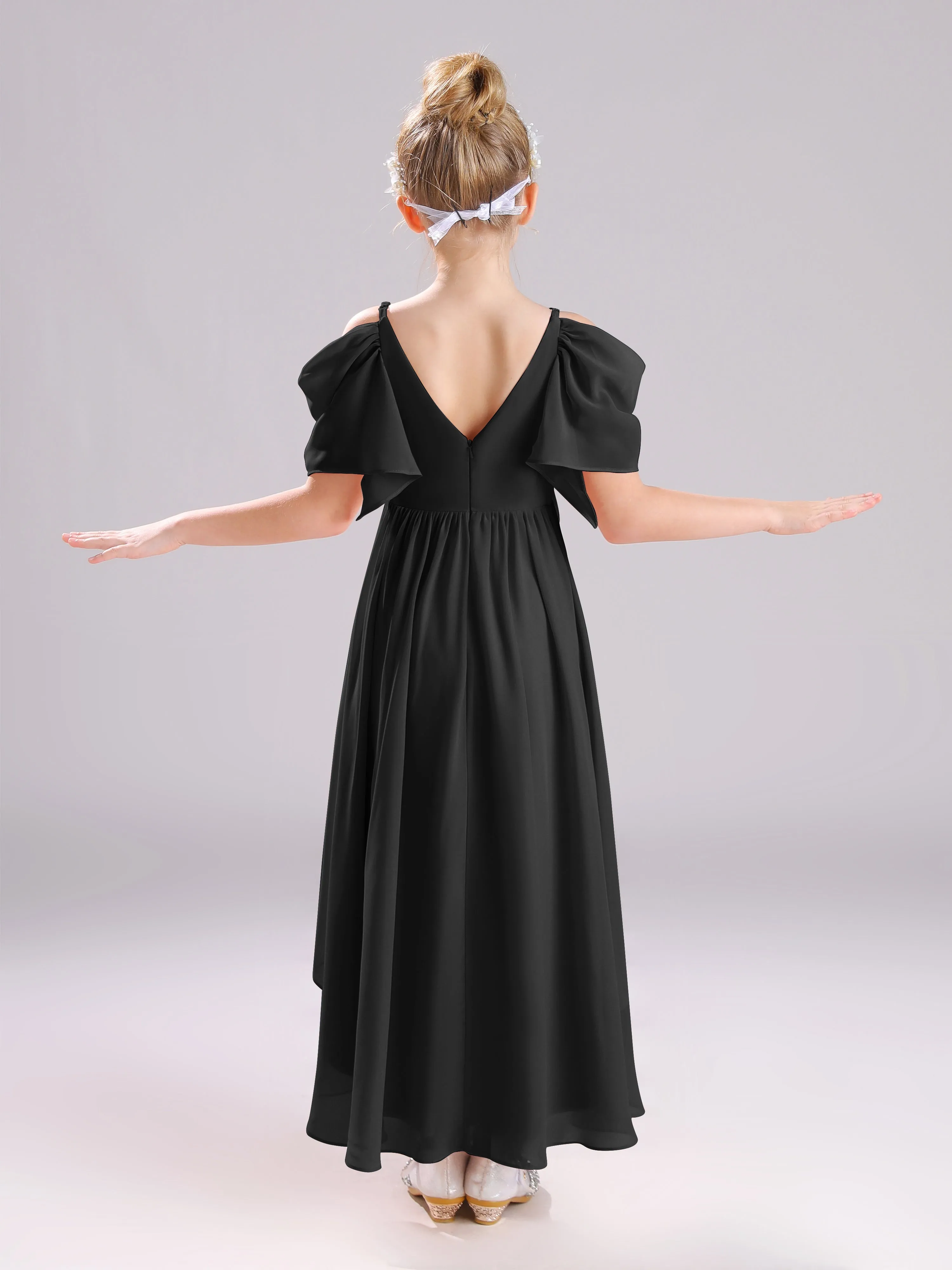 Off The Shoulder Straps Long Chiffon Junior Bridesmaid Dresses