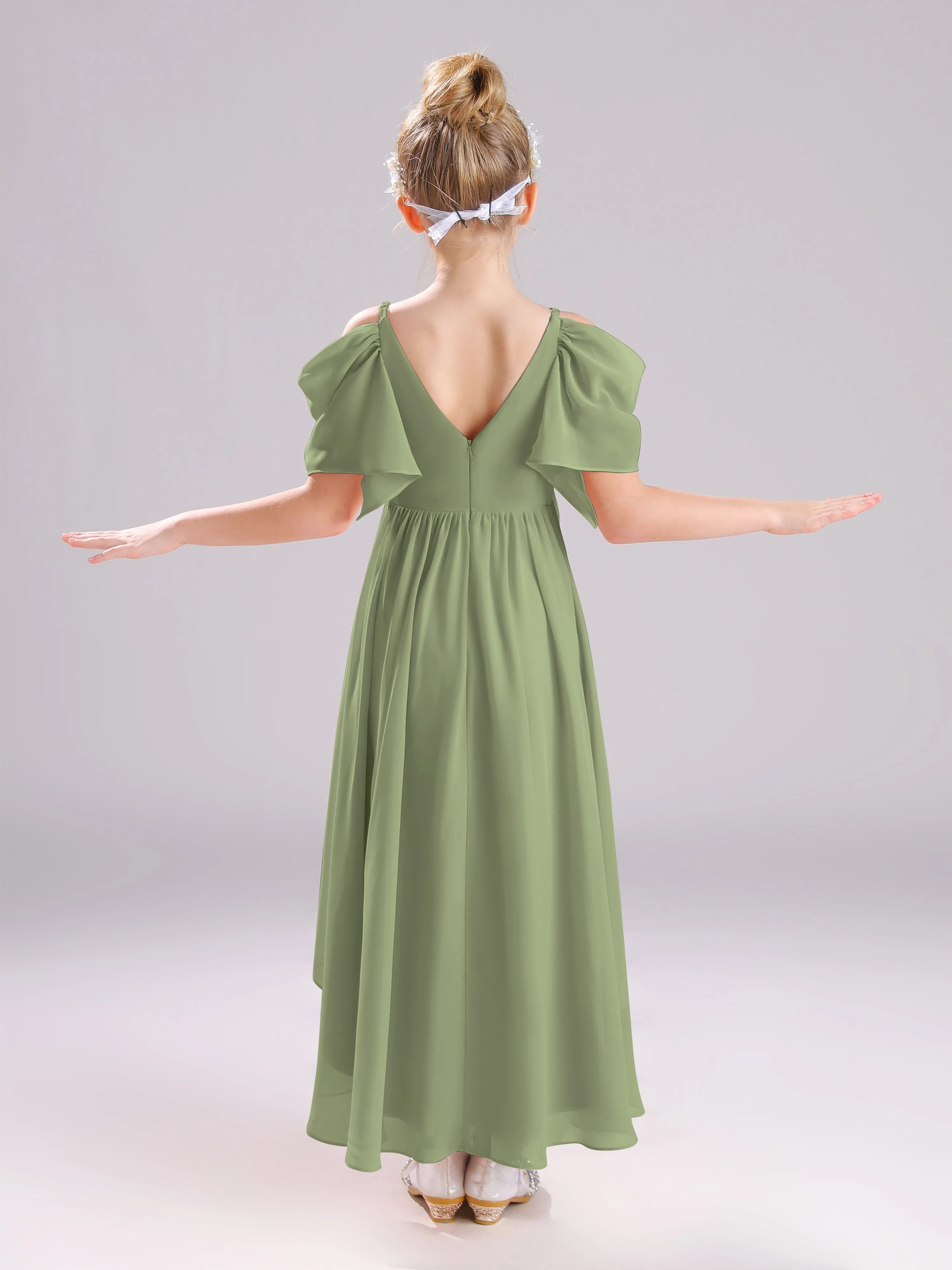 Off The Shoulder Straps Long Chiffon Junior Bridesmaid Dresses