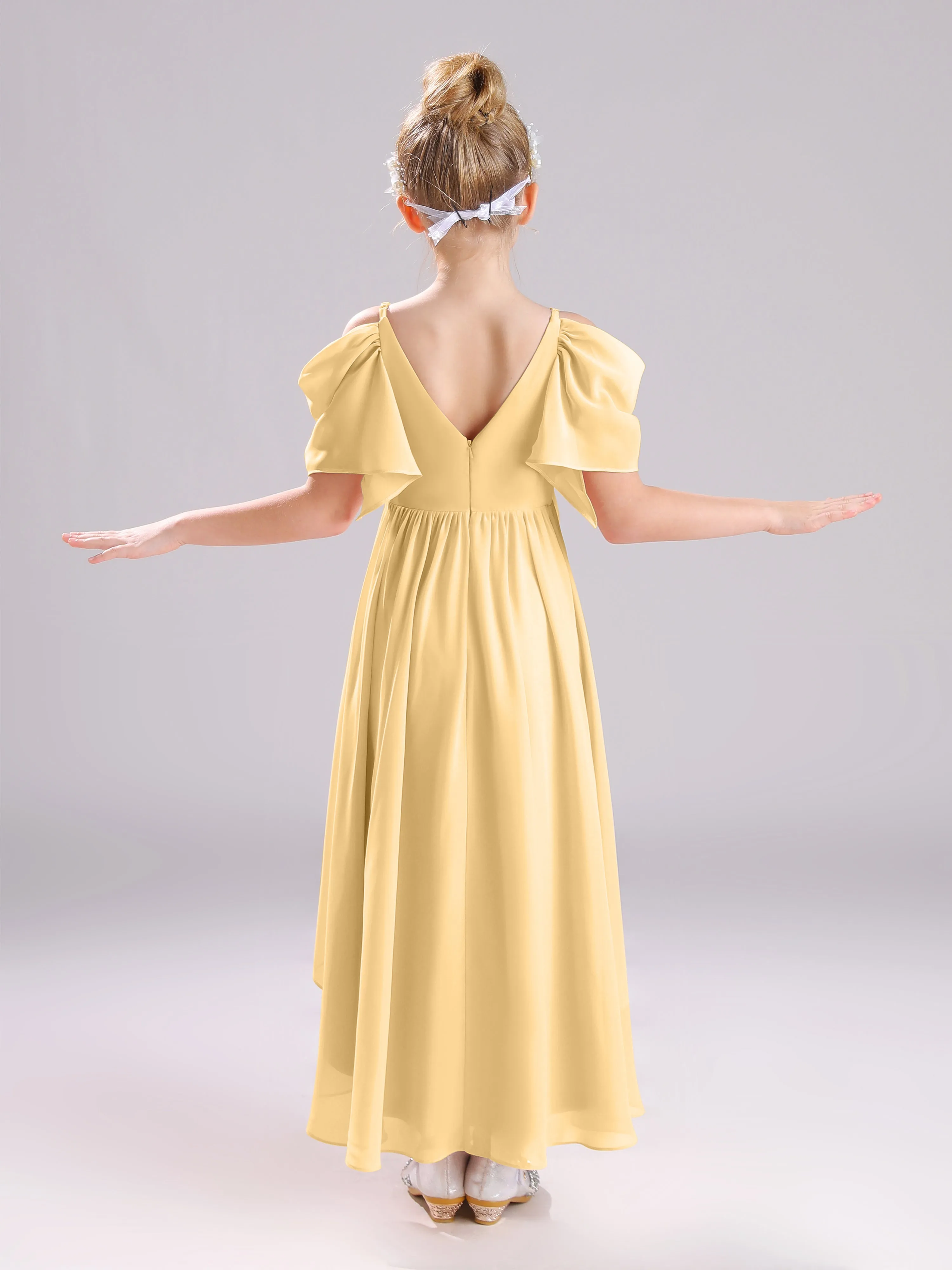 Off The Shoulder Straps Long Chiffon Junior Bridesmaid Dresses