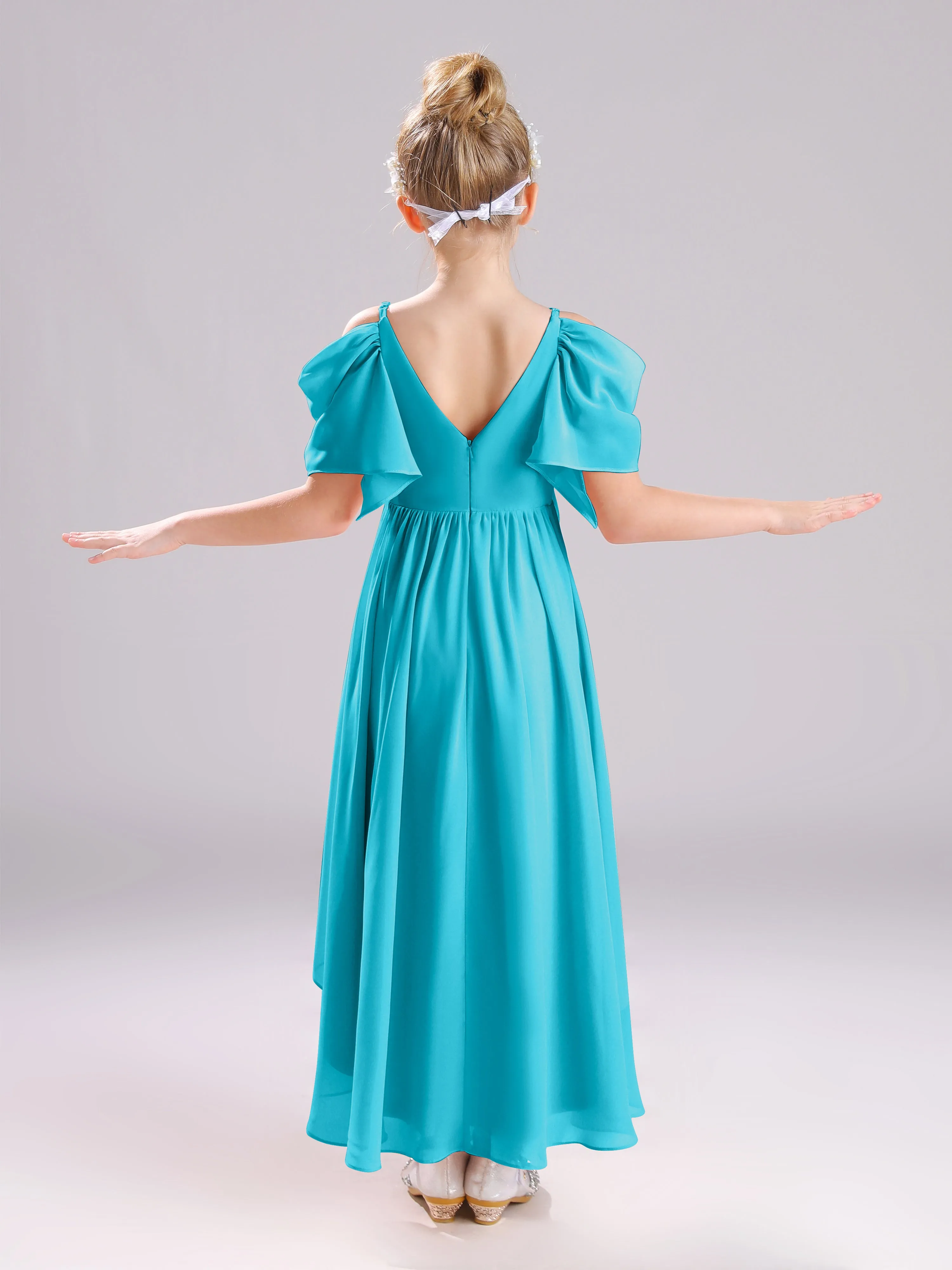 Off The Shoulder Straps Long Chiffon Junior Bridesmaid Dresses