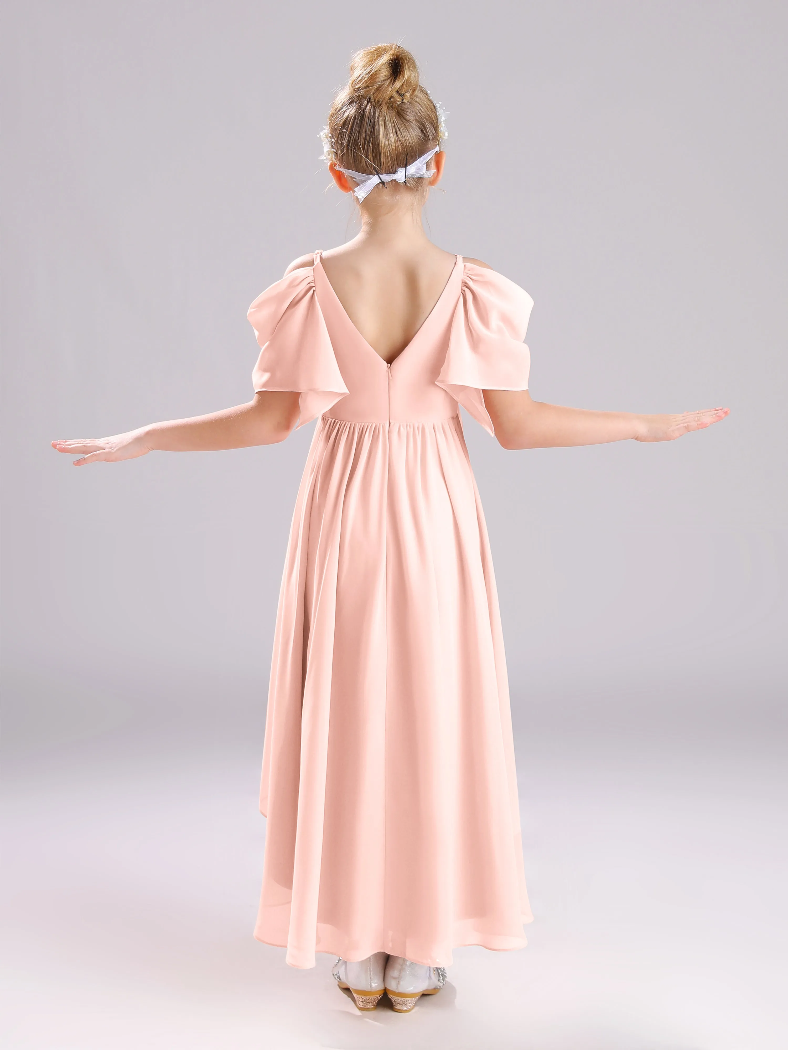 Off The Shoulder Straps Long Chiffon Junior Bridesmaid Dresses