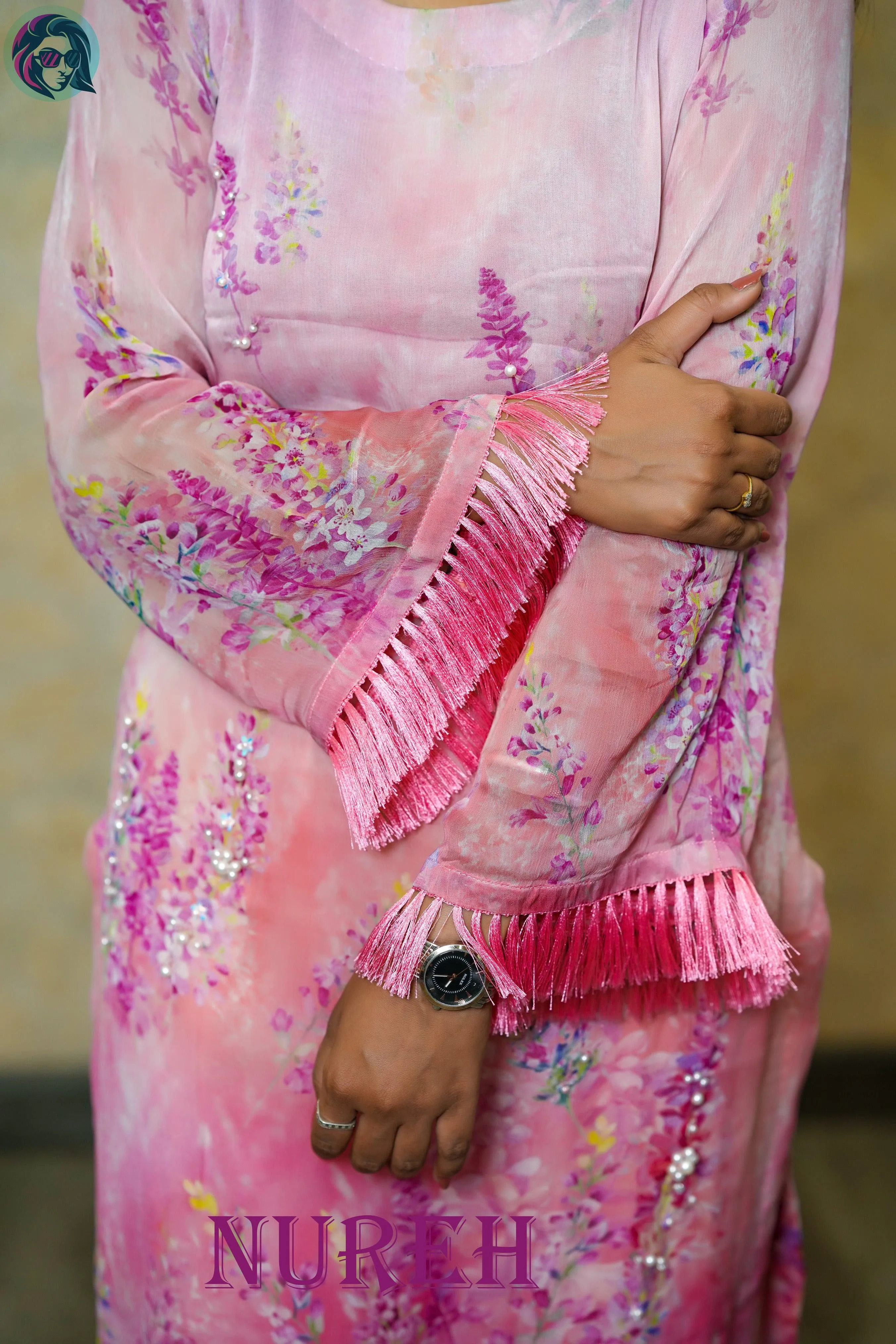 Pink Floral Embroidered Suit with Intricate Details