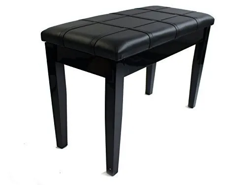 Polished Ebony Dolce Piano Stool with Book Storage in Black