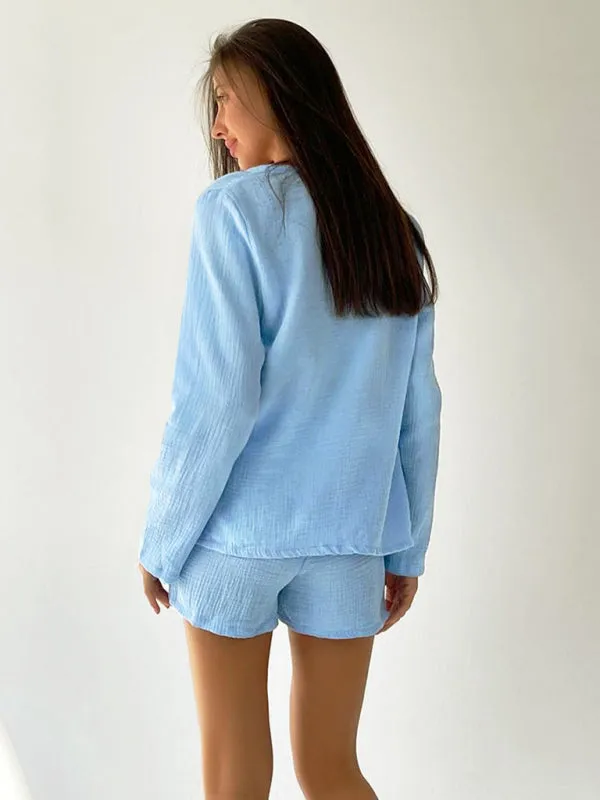 Relaxed Texture 2-Piece Set | Button-Up Shirt with Lounge Shorts