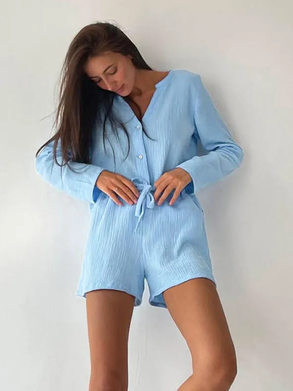 Relaxed Texture 2-Piece Set | Button-Up Shirt with Lounge Shorts