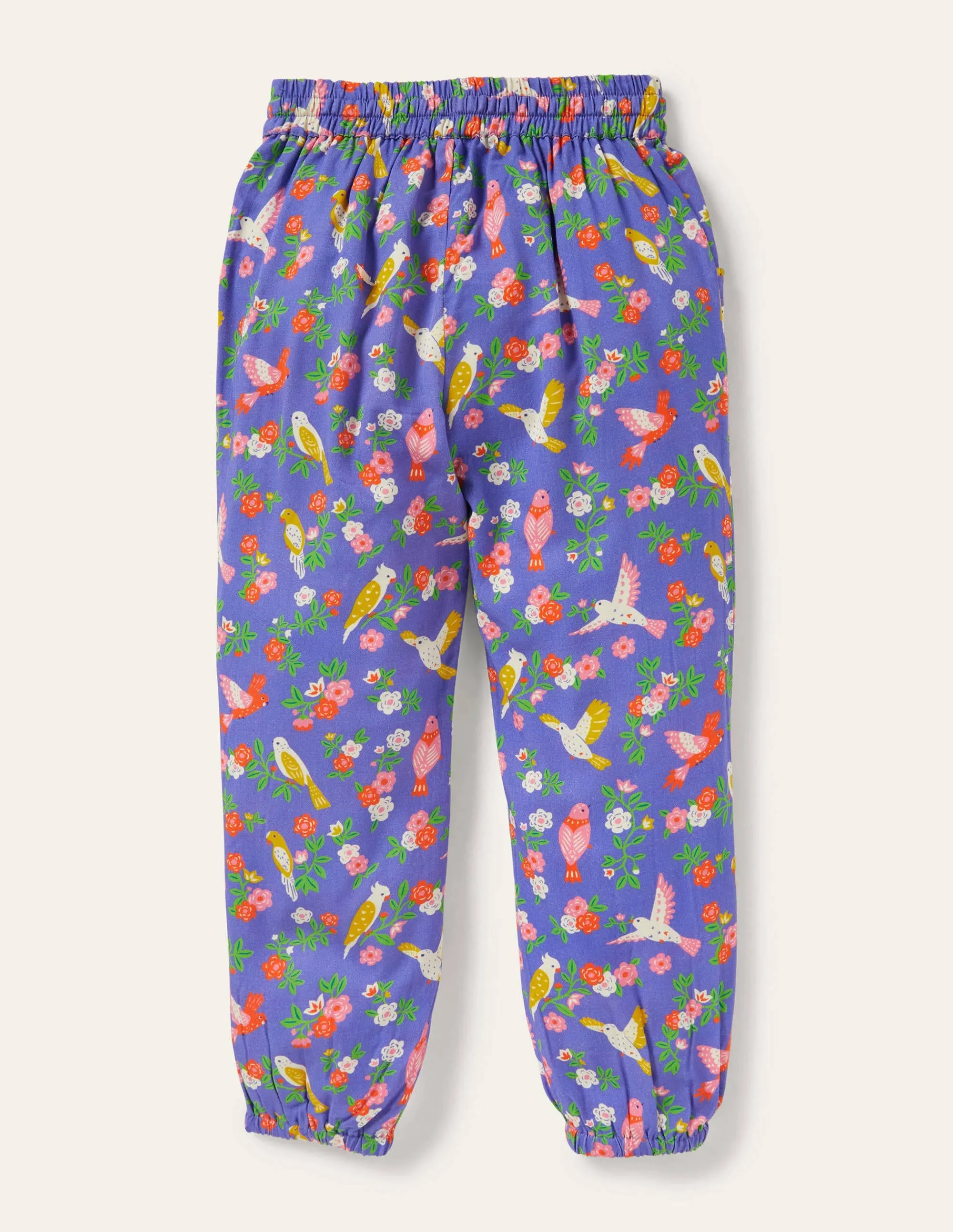 Relaxed Woven Printed Trousers-Bluebell Tropical Garden