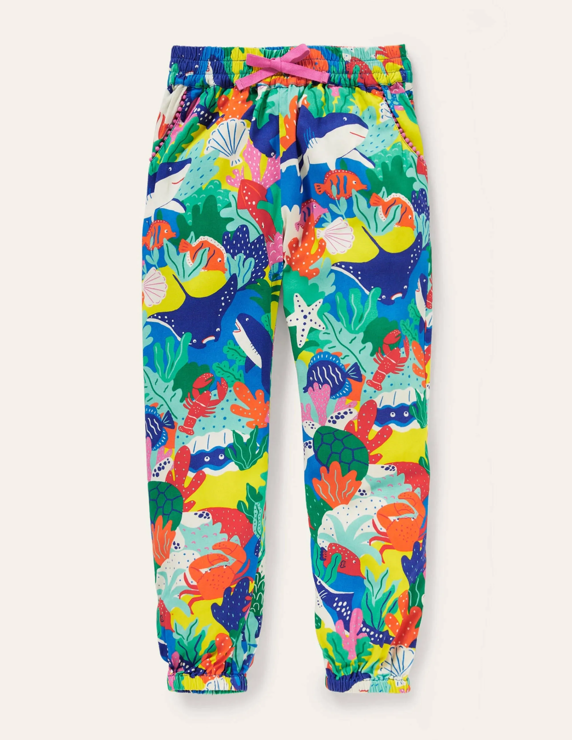 Relaxed Woven Printed Trousers-Multi Rainbow Reef