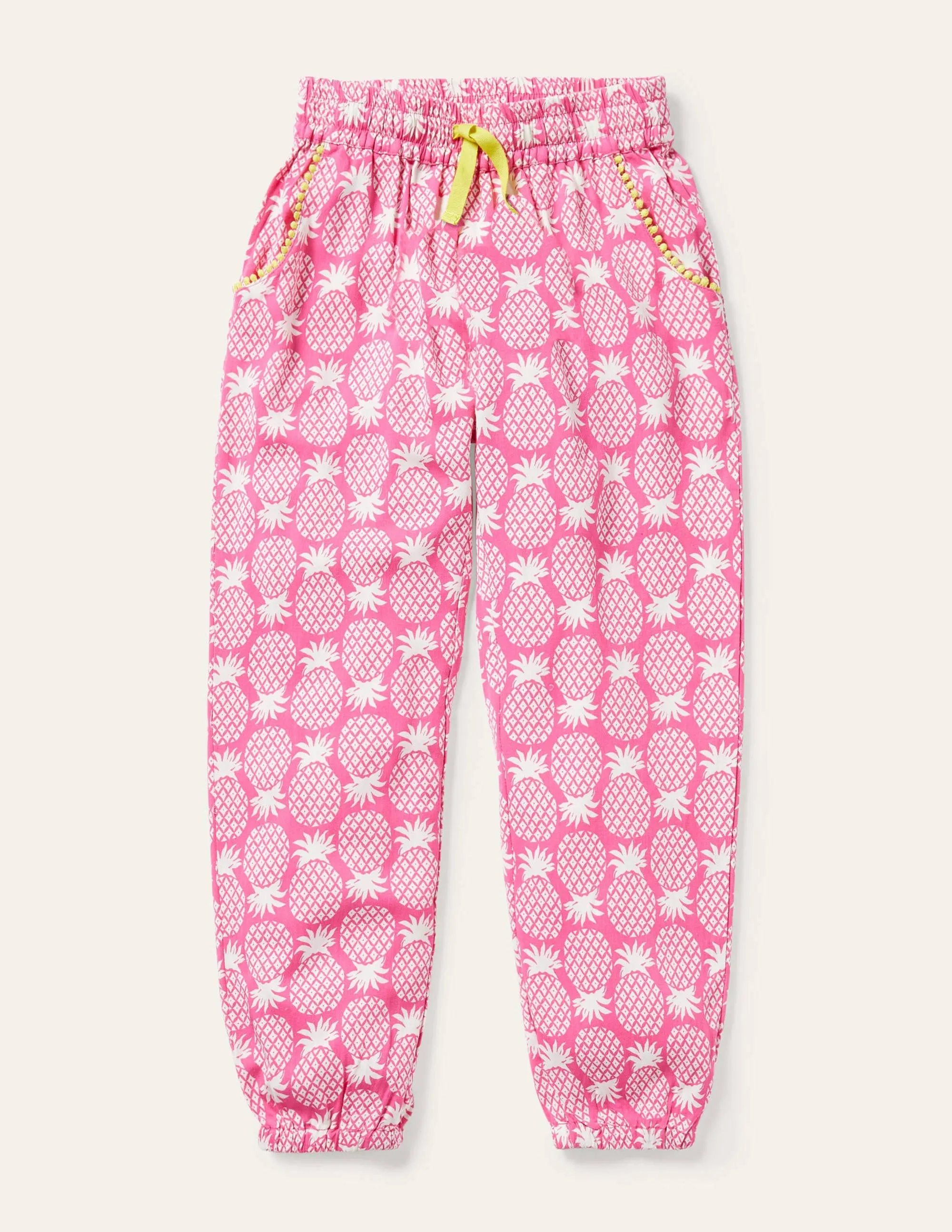 Relaxed Woven Printed Trousers-Party Pink Pineapple Geo