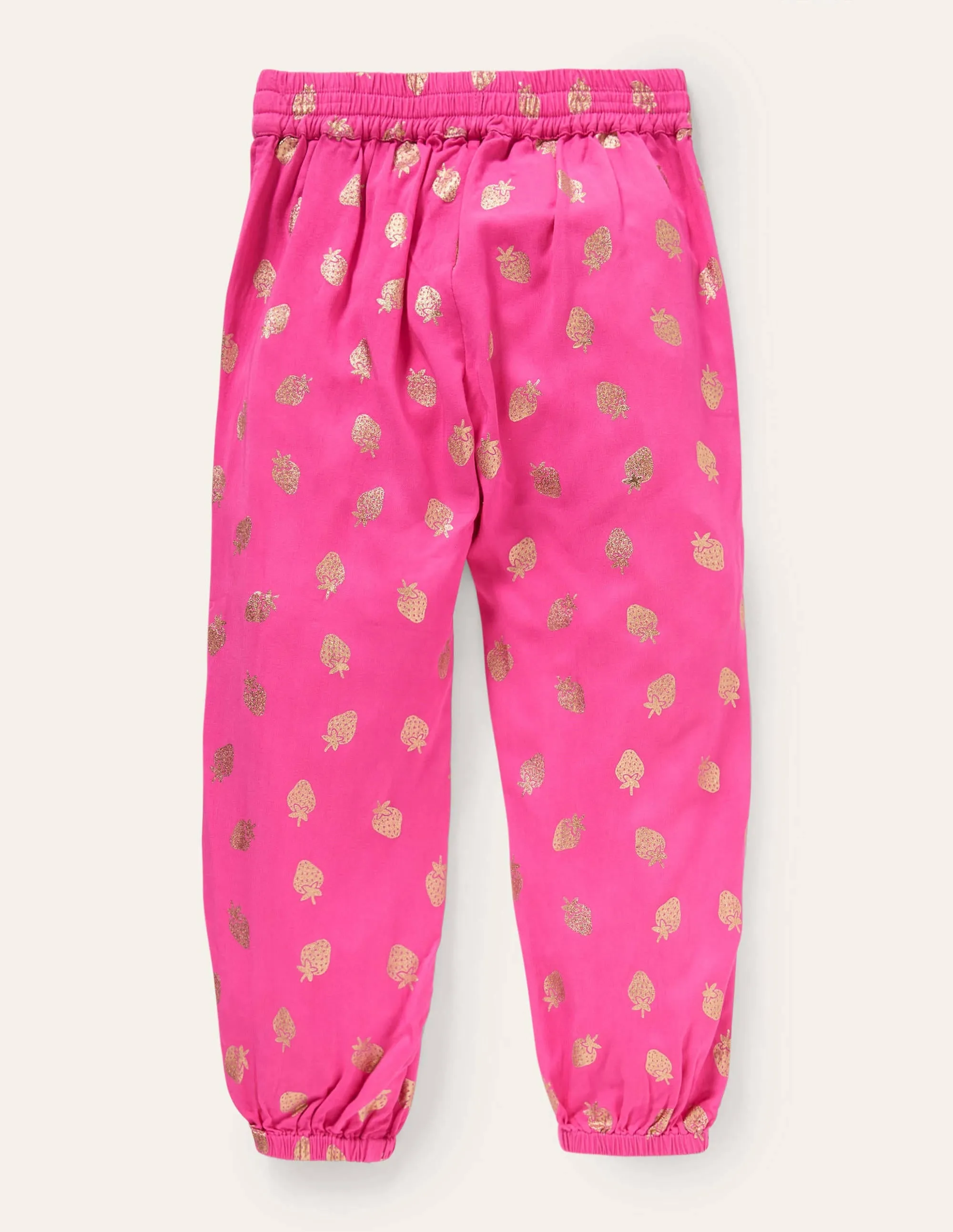 Relaxed Woven Printed Trousers-Pop Pansy Pink Foil Strawberry