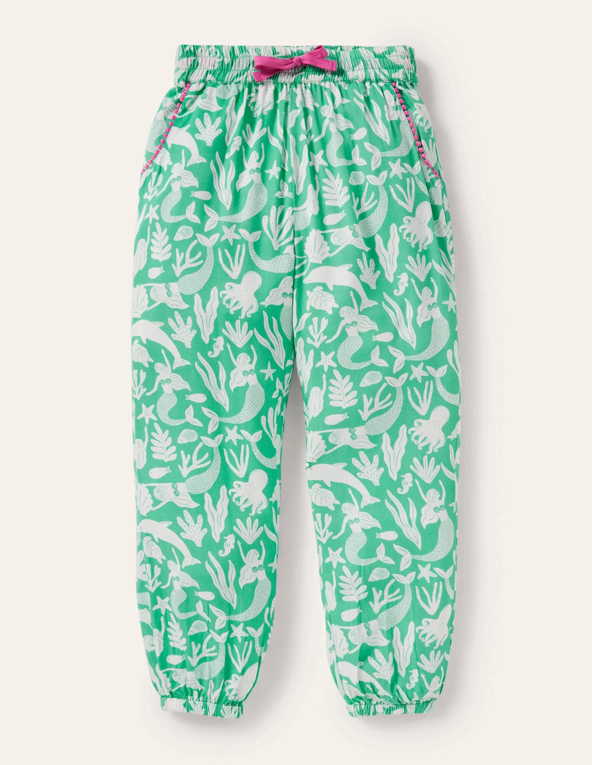 Relaxed Woven Printed Trousers-Tropical Green Mermaids