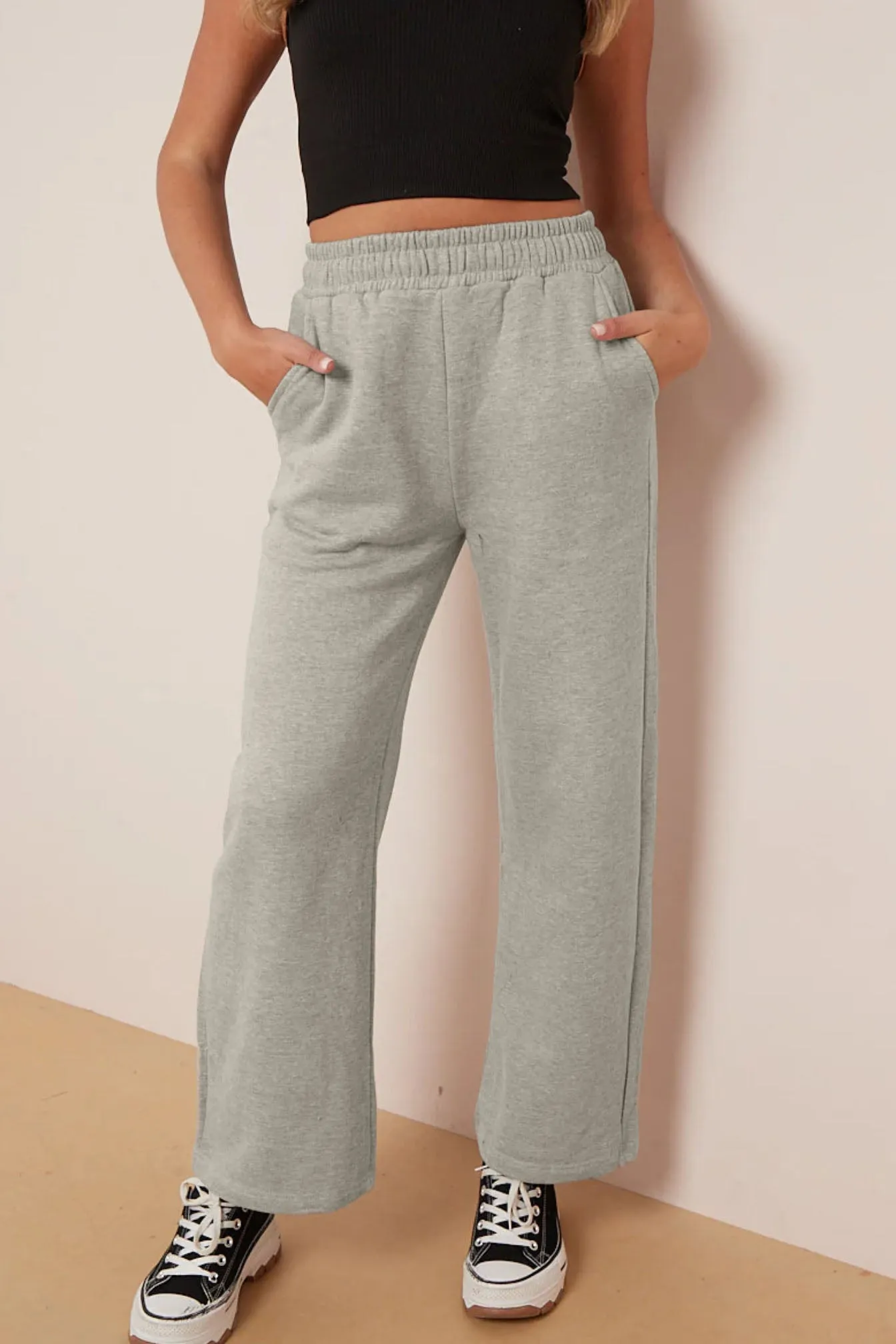 Straight Fleece Trousers (Mélange Grey)