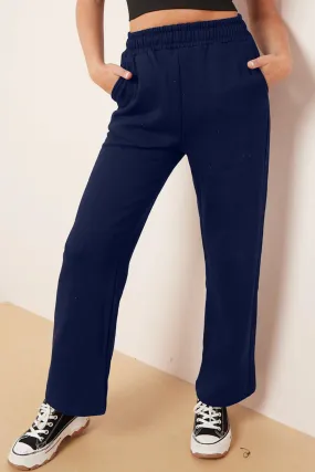 Straight Fleece Trousers (Navy)