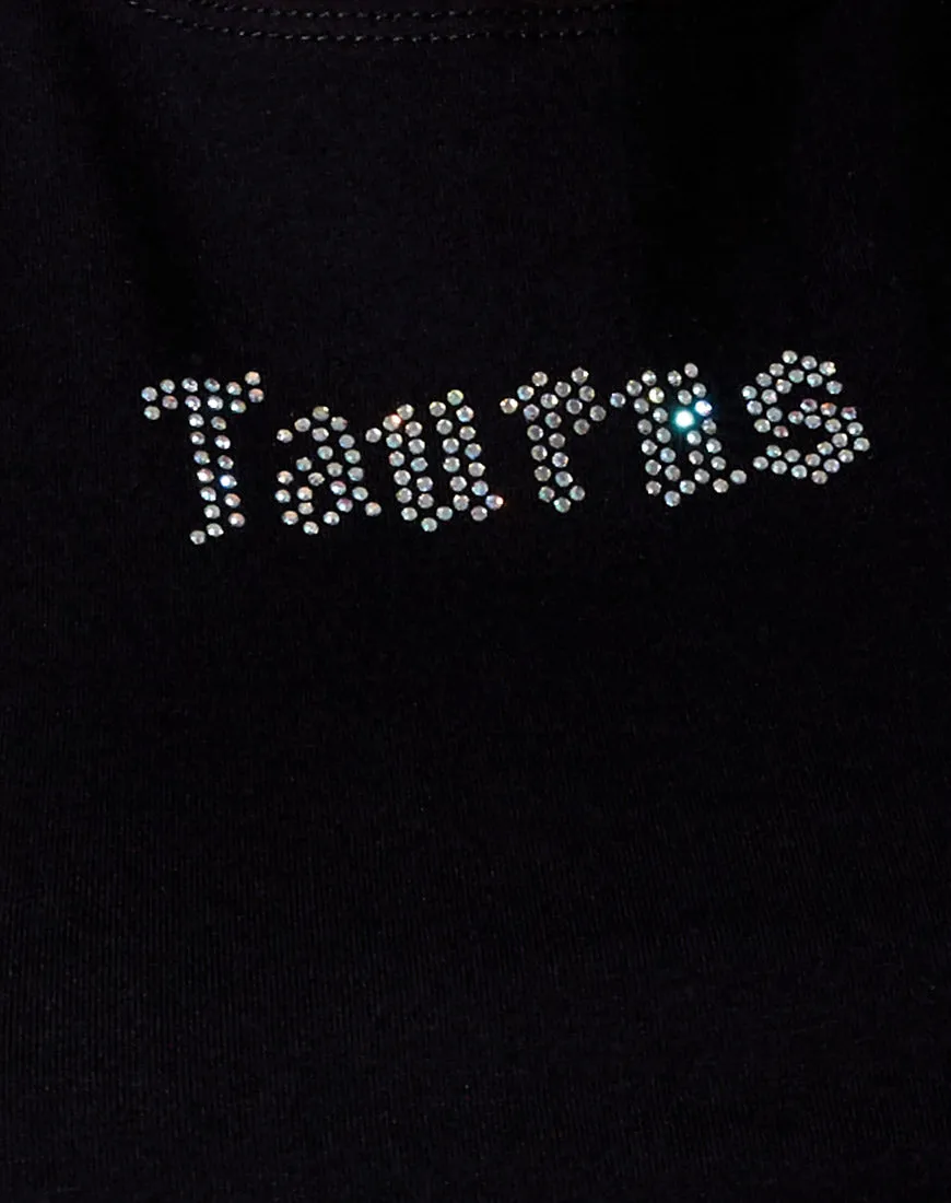 Tiney  Crop Tee in Black 'Taurus' Diamante