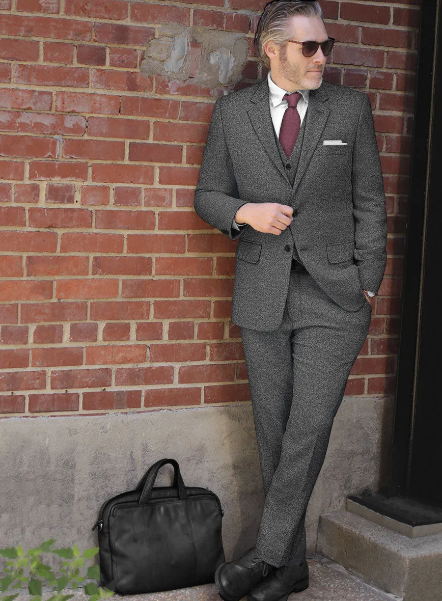 Vintage Plain Dark Gray Tweed Suit